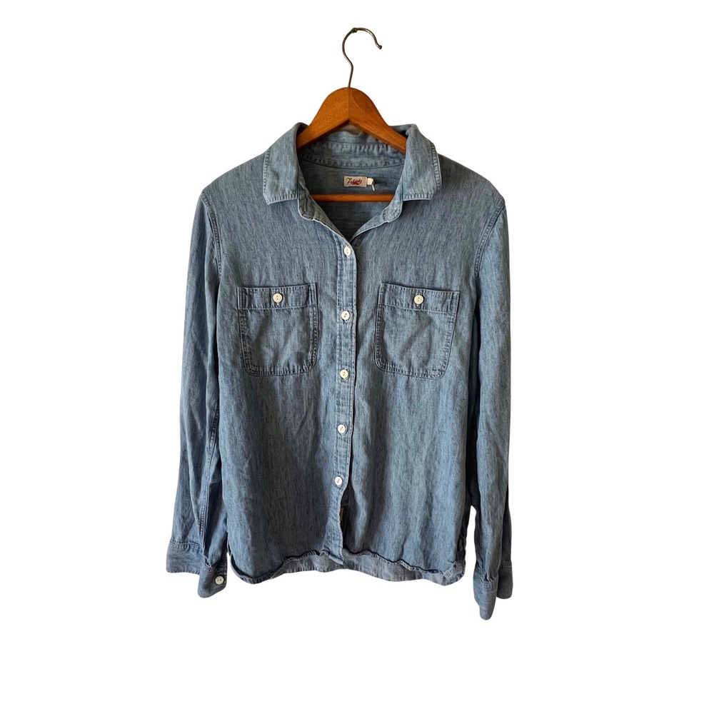 Faherty Womens Tried & True Chambray Classic Shirt Medium Linen Blend Tencel - Picture 2 of 14